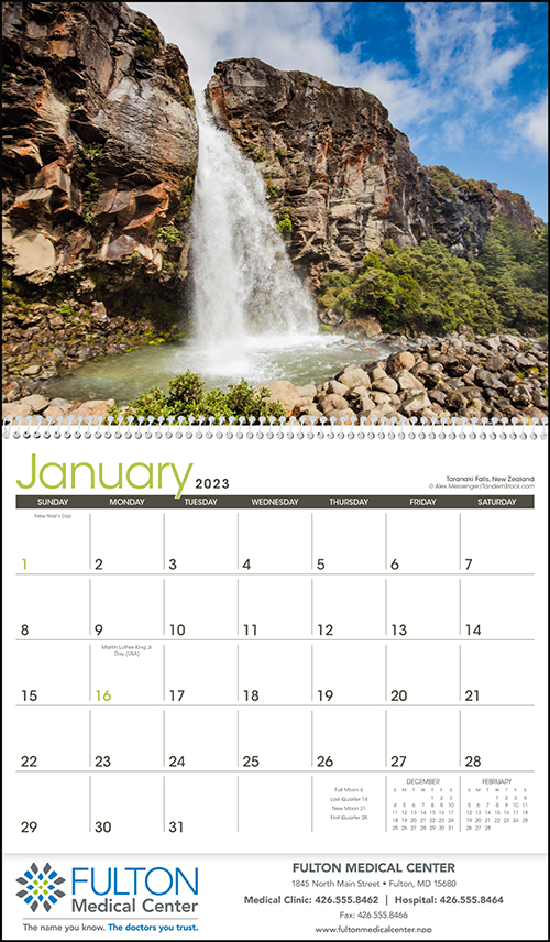 Waterfalls Spiral Bound Wall Calendar for 2023